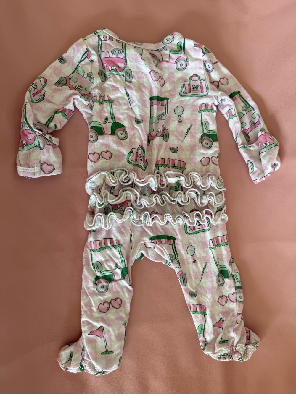 Caden Lane Pink and Green Ruffle Footed One-Piece